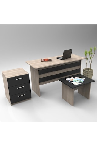 Bega Abc Masa Sehpa Keson Ofis Büro Masa Takımı 3 Renk Meşe Siyah Beg9-ob Meşe - Siyah
