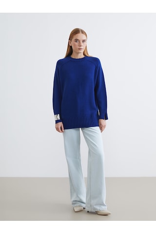 Lcw Modest Mavi Bisiklet Yaka Oversize Kadın Triko Tunik