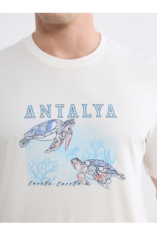 Lcwaıkıkı Classic Beyaz Bisiklet Yaka Antalya Baskılı Erkek Tişört
