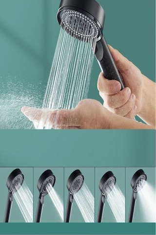 Siyah 5 Modlu Duş Başlığı Tasarruflu Masaj Etkisi Banyo Duş Başlığı Diğer