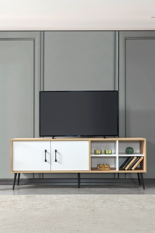 3611 Şile Metal Ayaklı Metal Kulplu 160 Cm Tv Ünitesi - Beyaz Safir Beyaz - Safir