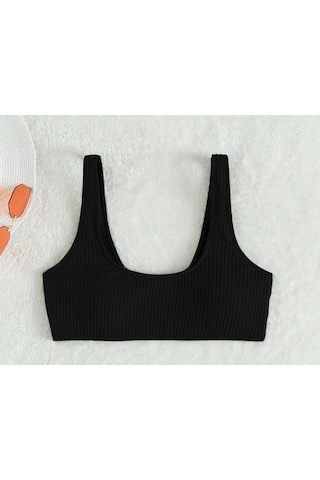 Angelsin Özel Fitilli Kumaş Tankini Bikini Üstü Siyah