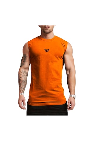 Genius Store Erkek Nem Emici Hızlı Kuruma Atletik Teknik Performans Sporcu Sıfır Kol T-shirt Mg-atlet Turuncu