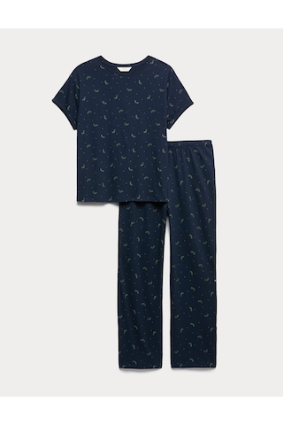Marks & Spencer Pamuk Karışımlı Pijama Takımı T37004619F Lacivert