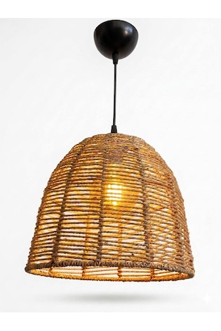 Goa Organik El Örmesi Avize - Bambu İpli Modern Sarkıt 30 Cm E27 Duy Ahşap