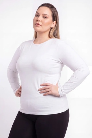Floranova Özel Seri Kadın Büyük Beden Bisiklet Yaka Uzun Kollu Body Mevsimlik Parça Rahat Beyaz