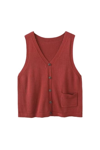 Yeşil Kadın Örgü Yelek V Yaka Kolsuz Tek Sıralı Sıcak Yelek Düz Renk Bol Kesim Yeşil