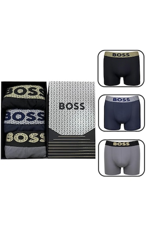 Hugo Boss 3'lü Erkek Boxer Set %100 Organik Pamuk Gri Lacivert Siyah