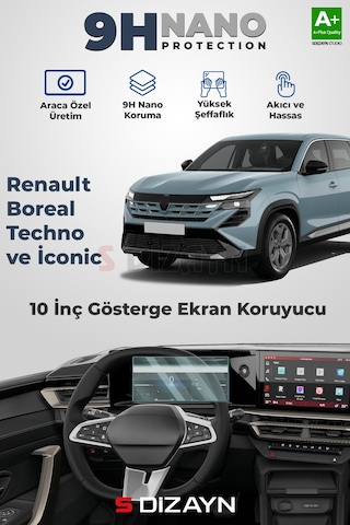 S-dizayn Renault Boreal Techno Ve İconic 10 İnç 9h Nano Gösterge Ekran Koruyucu Parlak 2025 Üzeri A+ Kalite