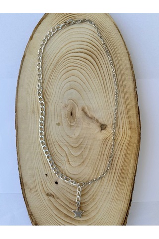 Yıldız Gümüş Rengi Zincir Kolye Unisex Zincir Kolye Pytkznckly245