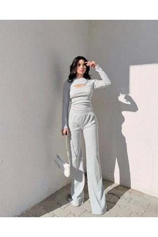 Pencereli Detaylı Alt Üst Takım Gri W3864 Gri