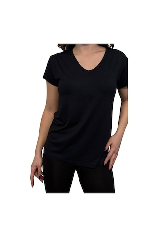Thiff Gymwear Kadın Kısa Kollu V Yaka Basic Tişört T-shirt Siyah