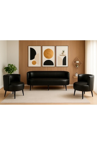 Sydney Koltuk Takımı 3+1+1 Dekoratif Modern Deri Koltuk Seti Ofis Ve Ev Kullanımı - Siyah Siyah