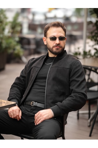 Yeni Sezon Kolej Bomber Süet Ceket Siyah Süet