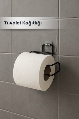 Yapışkanlı Metal Siyah Tuvalet Kağıtlığı Wc Kağıtlık Tuvalet Kağıtlık Askısı Siyah