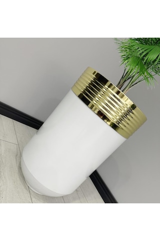 Elegant Dekoratif Gold Darbuka Parlak Beyaz Saksı 70cm