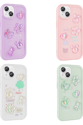 Goocamp Apple Uyumlu iPhone 15 Kabartma Figürlü Parlak Toys Silikon Kılıf-beyaz Beyaz
