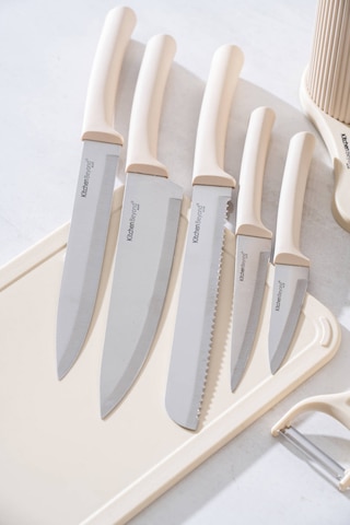 Cooper 8 Parça Standlı Kesme Tahtası Ve Bıçak Seti Krem