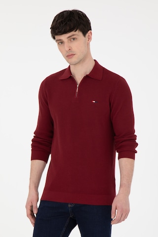 U.S. Polo Assn. Erkek Regular Fit Yarım Fermuarlı Bordo Basic Kazak 50298266-VR014