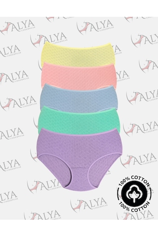 Alya Underwear %100 Pamuk Kumaşlı, Büyük Beden Yüksek Bel Kalp Desenli Ribana Jakar Kadın Külot Çok Renkli P15