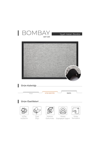 Bombay 667 Gri Hav Toz Vermez Kolay Temizlenen Hasır Doku Sisal Halı Gri