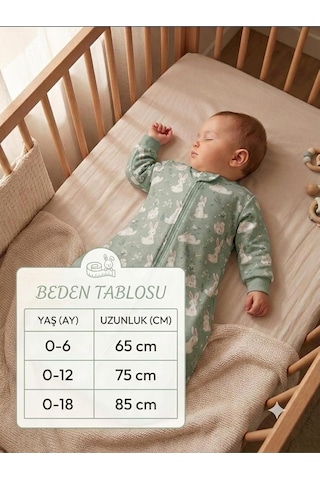 Xmlbayiciniz Kollu Ayaksız Uyku Tulumu, %100 Organik Pamuk, 0-18 Ay, Yeşil Çok Renkli