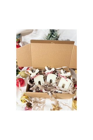 Dekoratif Hediyelik Geyik Mum Soywax Beyaz 3 Lü Yılbaşı Hediye Pine Tree Candle Gri