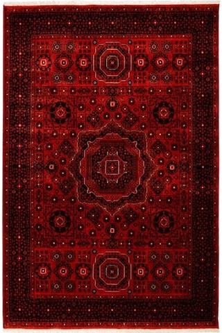 Çam Halı Bambos Plus 903 Kırmızı Yün Ve Bambu İle Özel Tezgahlarda Üretilen Afgan Halısı Desenli El Emeği Modern Uşak Halısı Kırmızı