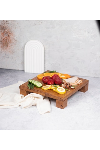 Tityos Küp Ayaklı 25x25 Cm Ahşap Kare Pasta Sunum Servis Tabağı