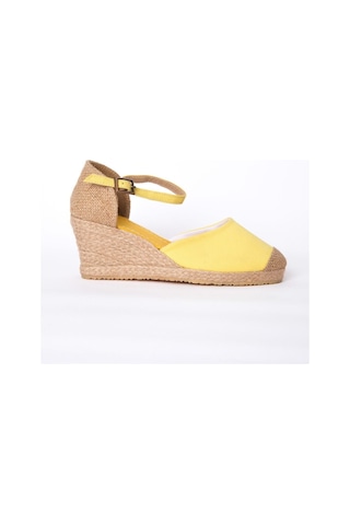Star Tombis Gerçek Elişi Burnu Hasır Dolgu Topuk Sarı Keten Hasır Espadril Handmade Sarı