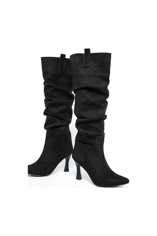 Ventes Bilek Büzgülü İnce Topuklu Kadın Çizme 5038511-z Siyah Süet