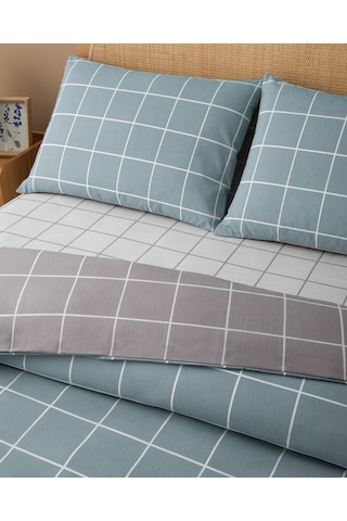 English Home Gridline Kolay Ütülenir Çarşaflı Tek Kişilik Nevresim Takımı 160x220 Cm Seledon-mürdüm Seledon-mürdüm
