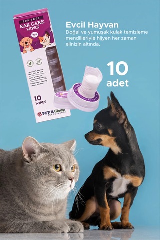 Popitclean Evcil Hayvan Kedi & Köpek Kulak Bakım ve Temizleme Mendili