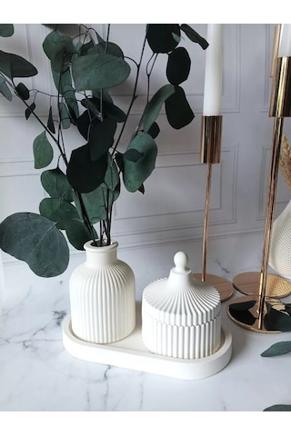 Cre Art Kuru Çiçek Vazosu Dekoratif Alçı Set Ev İçin 154612536 Beyaz