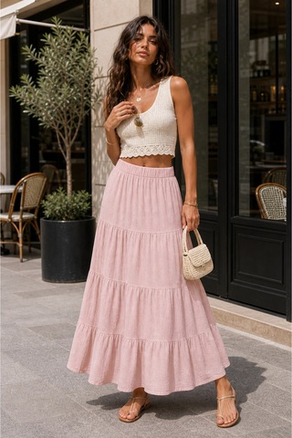 Barrels And Oıl Kadın Parçalı Midi Etek - Pembe Pembe