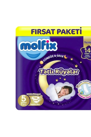 Molfix Tatlı Rüyalar 5 Beden Bebek Bezi 58x2 116 Adet 5 Numara