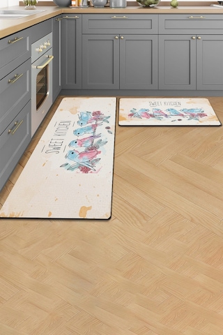 Valerine Life Mutfak Yolluğu Halısı Sweet Kitchen Krem Renk Tezgah Önü Paspası İkili Kilim Takımı Dö Siyah