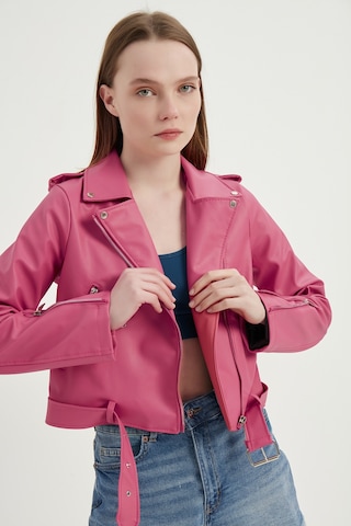 Yerteks Kadın Deri Ceket Dikişsiz Pembe Pembe