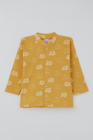 Breeze Erkek Bebek Pijama Takımı Sevimli Bebek Fil Desenli Önden Çıtçıtlı 4 Ay - 1 Yaş , Hardal Sarı