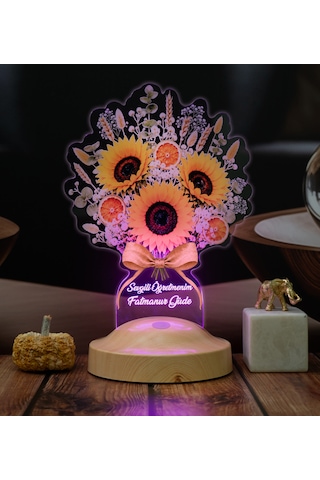 Ayçiçeği Buketi Led Lamba, Günebakan Çiçek Buketi Doğum Günü Hediyesi Kadına, Anneye Ve Öğretmene Hediye Masa Lambası