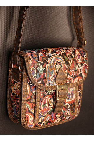 Pujiva Terme Omuz Çantası, Etnik Tarz Kilim Desenli, Askılı, Mıknatıs Tokalı, Günlük Otantik Çanta En 16 Boy 17 Derinlik 5 Cm Siyah