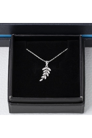 Zeytin Dalı Model Zirkon Taşlı 925 Ayar Gümüş Kadın Kolye