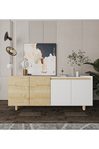 Ravenna Modern Konsol 180 Cm Safir Meşe - Beyaz Beyaz - Safirmeşe
