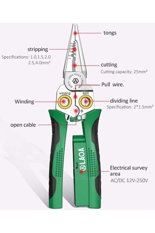 Tongxida 8-in-1 Elektrik Tel Sıyırma Pencesi, 12v-250v, Awg 18-4.0mm², Kompakt, Elektrikçiler İçin