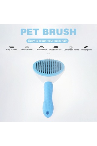 Lemestar Kedi Köpek Saç Tarayıcı - Tek Tuşla Tüy Temizleme - Kalın İğne - Mavi - Bakım & Güzellik Aracı