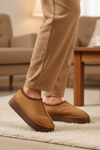 Taba İçi Kürklü Kadın Casual Ayakkabı U-50 Z Taba