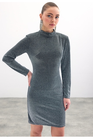 Sateen Parlak Kısa Elbise - Antrasit-135858 Antrasit