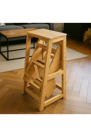 Porsima Pbt-379 Ahşap Bambu 3 Basamak Merdiven - Portatif Demonte Ve Ergonomik Ev Tipi Dekoratif Tabure Merdiven 1 Adet
