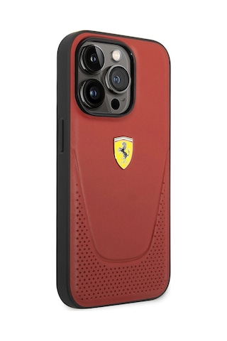 Apple iPhone Uyumlu 14 Pro Kılıf Ferrari Deri Delikli Dizayn Kapak