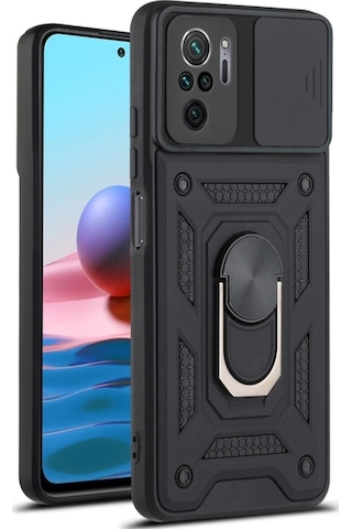 Nihcase Xiaomi Redmi Note 10s Kılıf Magnetik Standlı Kamera Korumalı Slide Sürgülü Cover Kapak